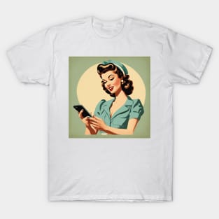 Nostalgia Vintage Mobile Connect Pin Up Girl Art T-Shirt